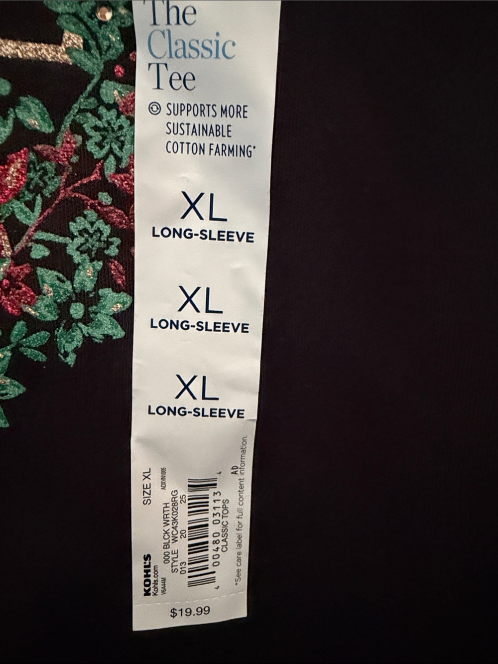Croft & Barrow Black Long-Sleeve Shirt with Festive Wreath and PEACE Graphic - Picture 5 of 5